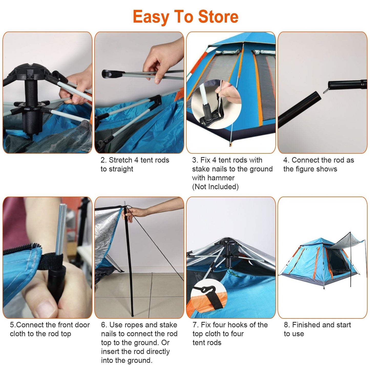 4–5 Person Camping Tent (7.05×7.05×4.46 ft) – Fast Setup, Mosquito - Net Windows, Carry Bag – Blue Camping Gear for 4 - 5 Person (7 view)
