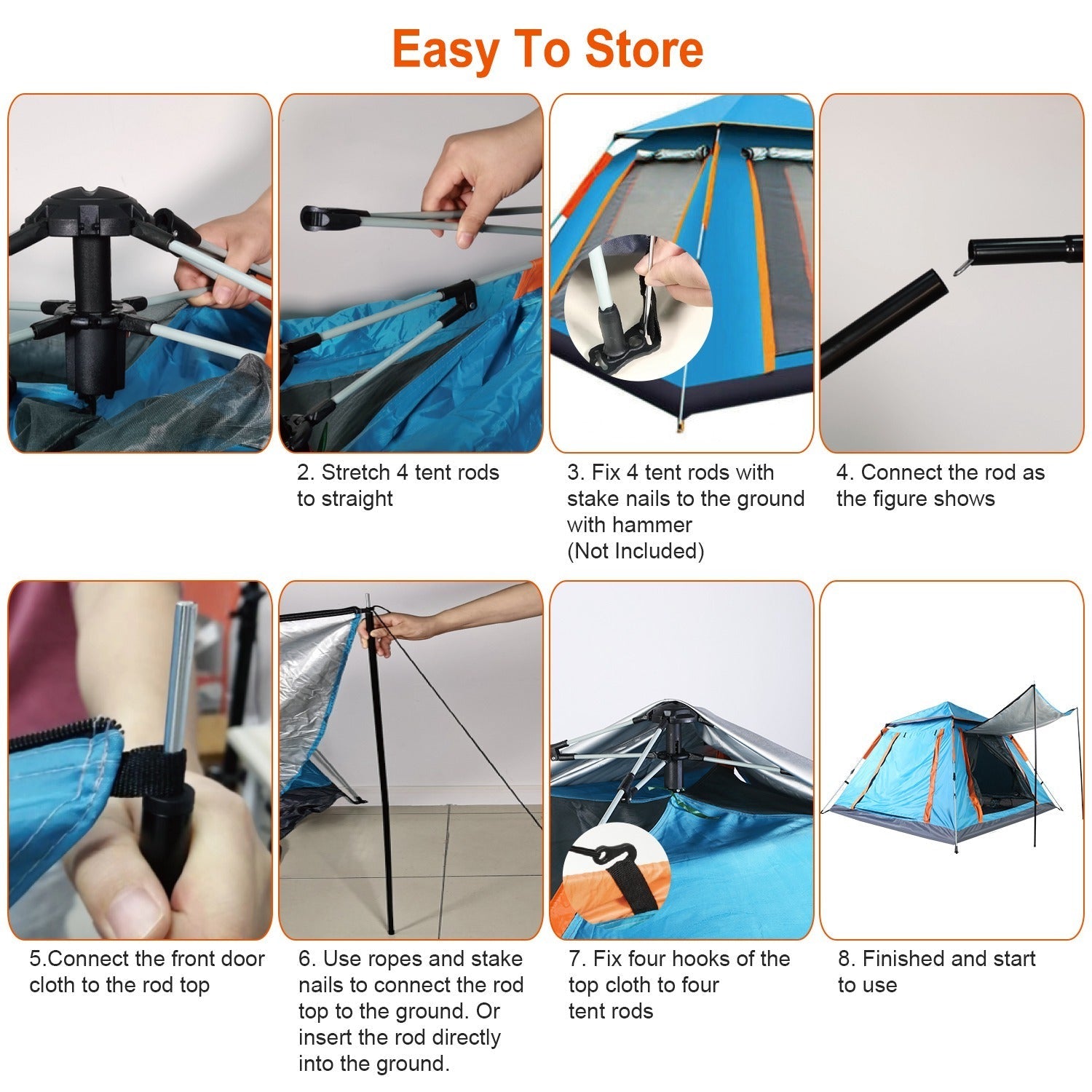 4–5 Person Camping Tent (7.05×7.05×4.46 ft) – Fast Setup, Mosquito - Net Windows, Carry Bag – Blue Camping Gear for 4 - 5 Person (7 view)
