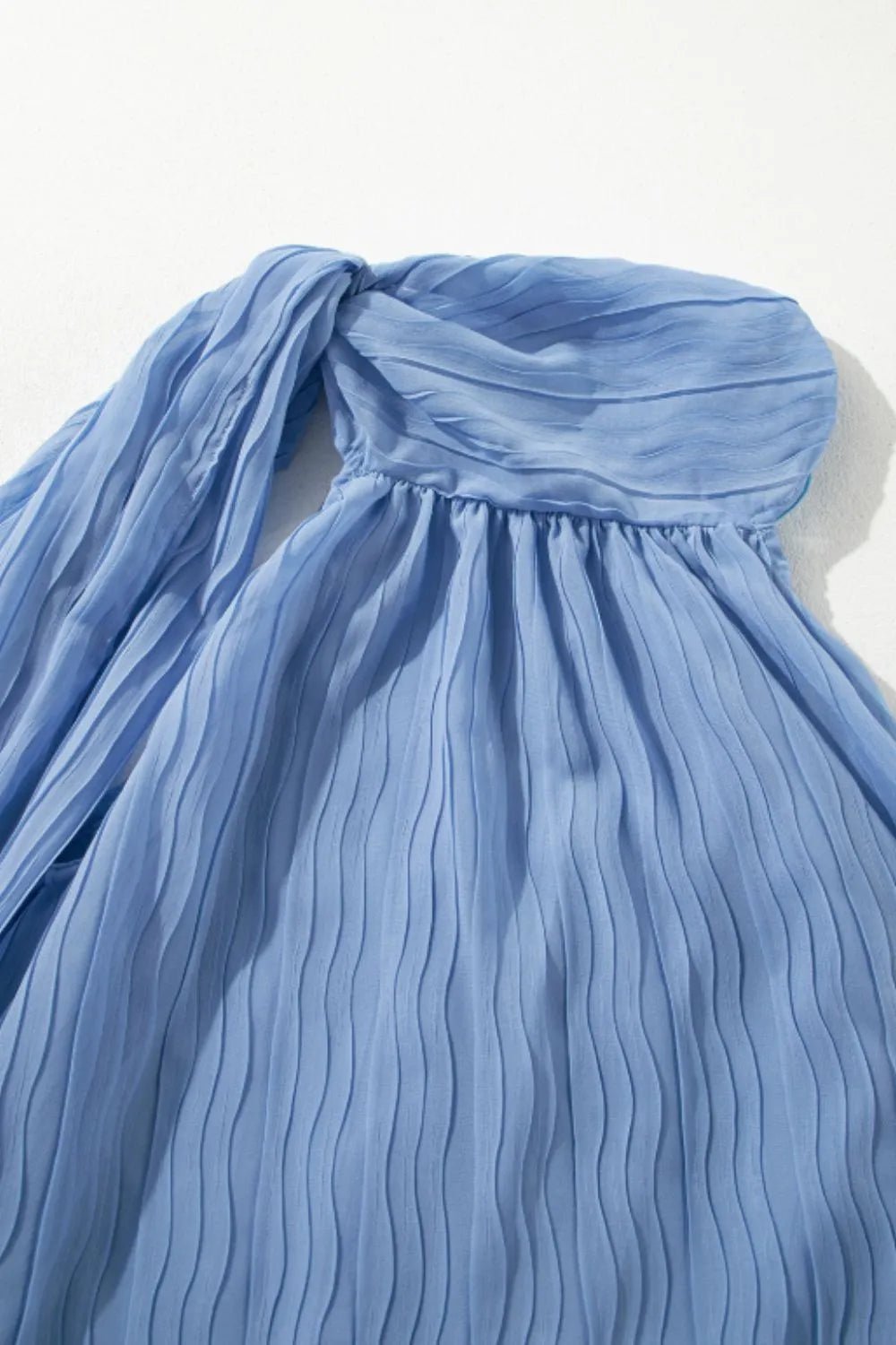 Textured Pleated Tied Mock Neck Flowy Tank Top – Dusty Blue for Shopify Collective (8 view)