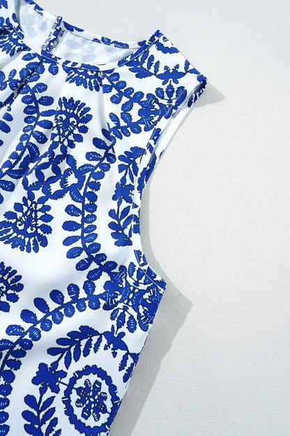 Printed Crew Neck Sleeveless Top – Blue for Shopify Collective (12 view)