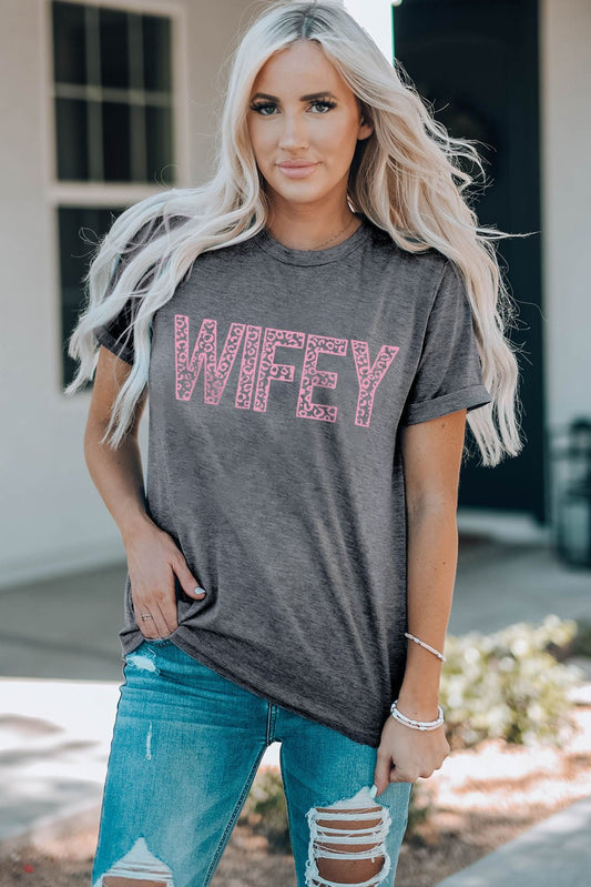 WIFEY Leopard Graphic Short Sleeve Tee – Mid Gray for Shopify Collective (1 view)