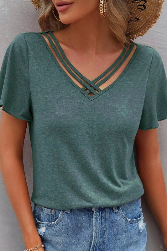 V - Neck Short Sleeve T-Shirt – Turquoise for Shopify Collective (1 view)