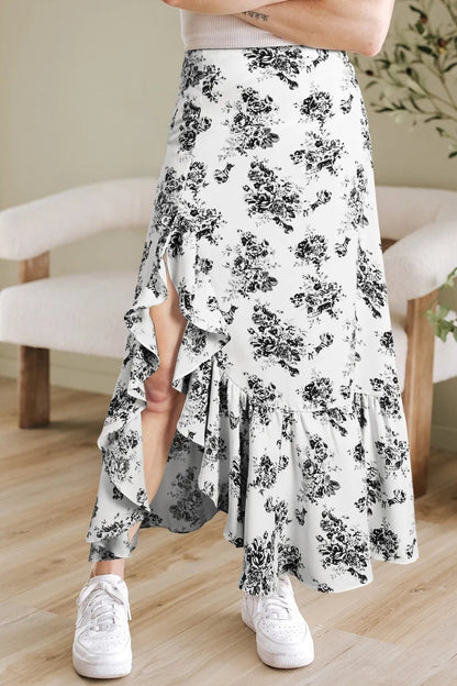 Boho Floral High Waist Ruffle Split Maxi Skirt – Black for Shopify Collective (10 view)