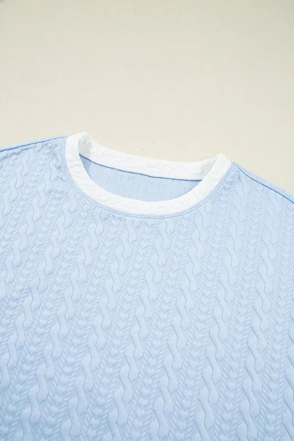 Contrast Trim Textured Crewneck Tee and Pocketed Skirt Set – Light Blue for Shopify Collective (5 view)
