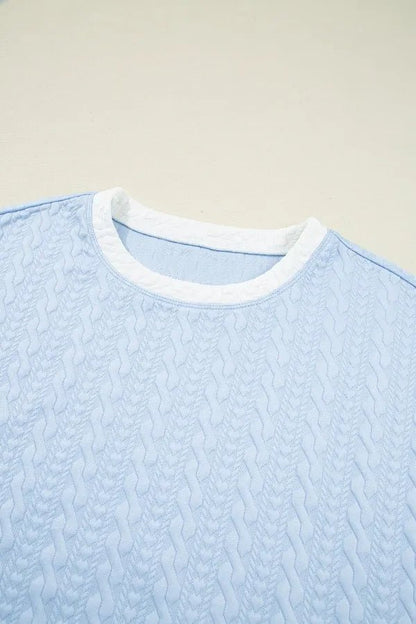 Contrast Trim Textured Crewneck Tee and Pocketed Skirt Set – Light Blue for Shopify Collective (5 view)