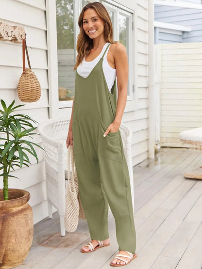 V - Neck Spaghetti Strap Jumpsuit – Matcha Green for Shopify Collective (33 view)