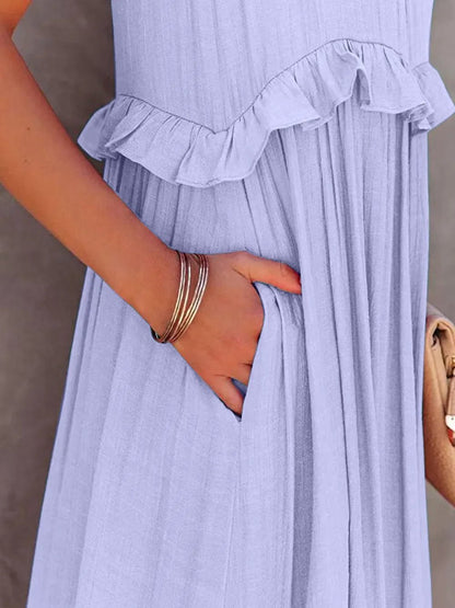 Ruffled Sleeveless Tiered Maxi Dress with Pockets – Lilac for Shopify Collective (27 view)