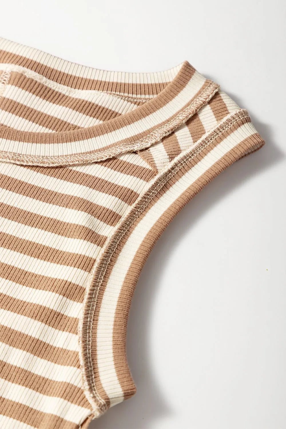 Stripe Exposed Seam Trim Round Neck Sleeveless Top – Khaki for Shopify Collective (10 view)