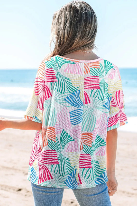 Printed Round Neck Half Sleeve Top – Multicolor for Shopify Collective (2 view)