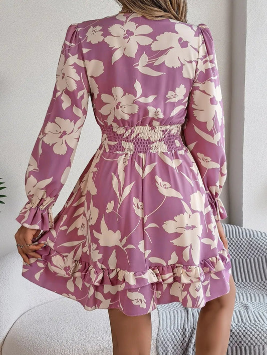 Tied Ruffled Printed Long Sleeve Dress – Lilac Women's Top for Shopify Collective (2 view)