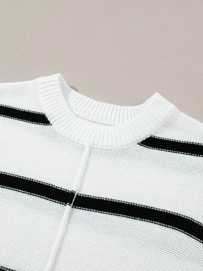 Striped Batwing Sleeve Knit Top – White by Simply Love