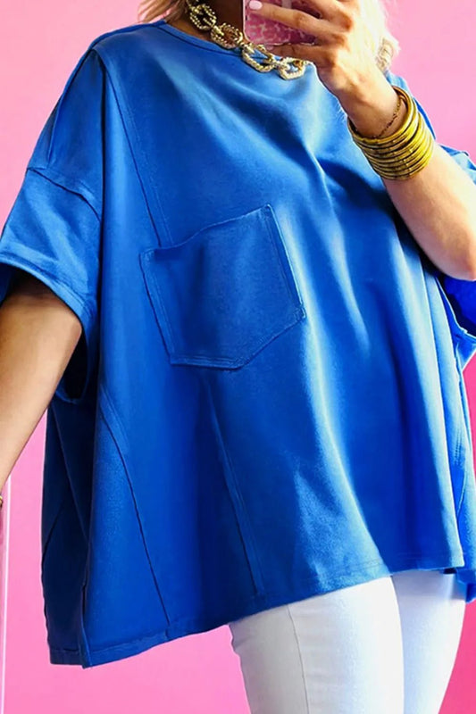 Patched Pocket Exposed Seam Oversize T-shirt – Royal Blue for Shopify Collective (2 view)