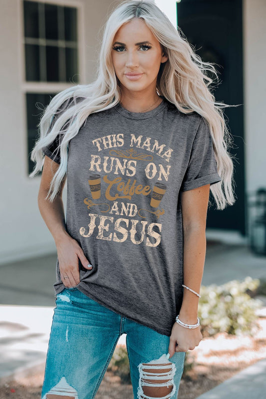 Slogan Graphic Round Neck Tee – Mid Gray by Simply Love