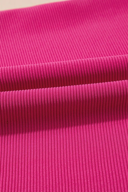 Striped Detail Flutter Sleeve Zipped Collar Top and Short Set – Hot Pink for Shopify Collective (12 view)