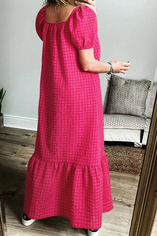 SYNZ Gingham Check Bubble Sleeve Ruffled Maxi Dress – Strawberry for Shopify Collective (2 view)