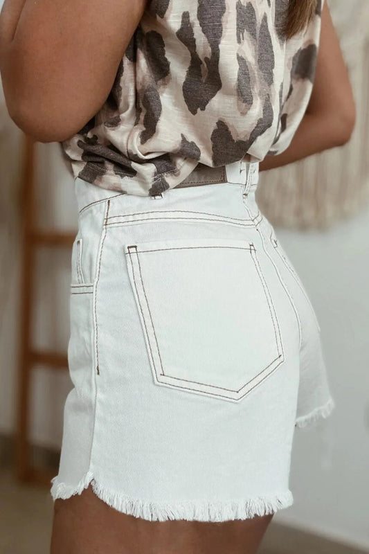 Raw Hem High Waist Denim Shorts – White for Shopify Collective (2 view)