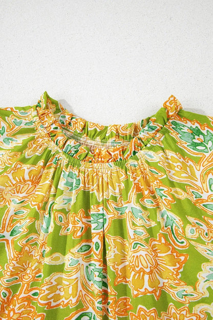 Multicolour Printed Contrast Bubble Sleeve Patchwork Blouse – Floral Top for Shopify Collective (6 view)