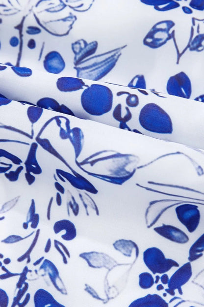 Smocked Printed Square Neck Puff Sleeve Dress – Royal Blue by Simply Love