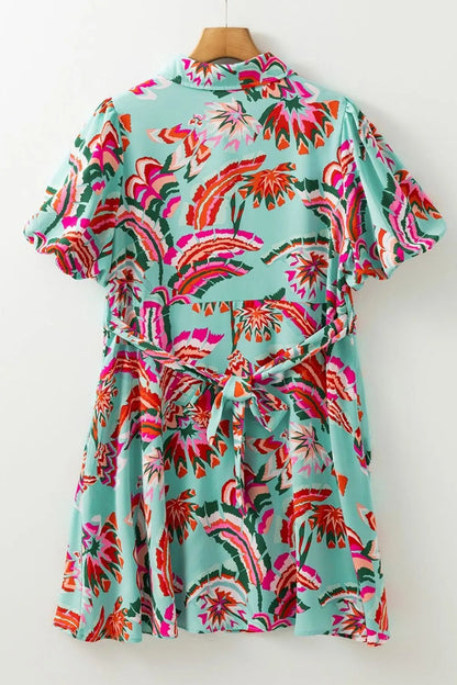 Abstract Print Lace - Up High Waist Buttoned Mini Dress – Floral for Shopify Collective (6 view)