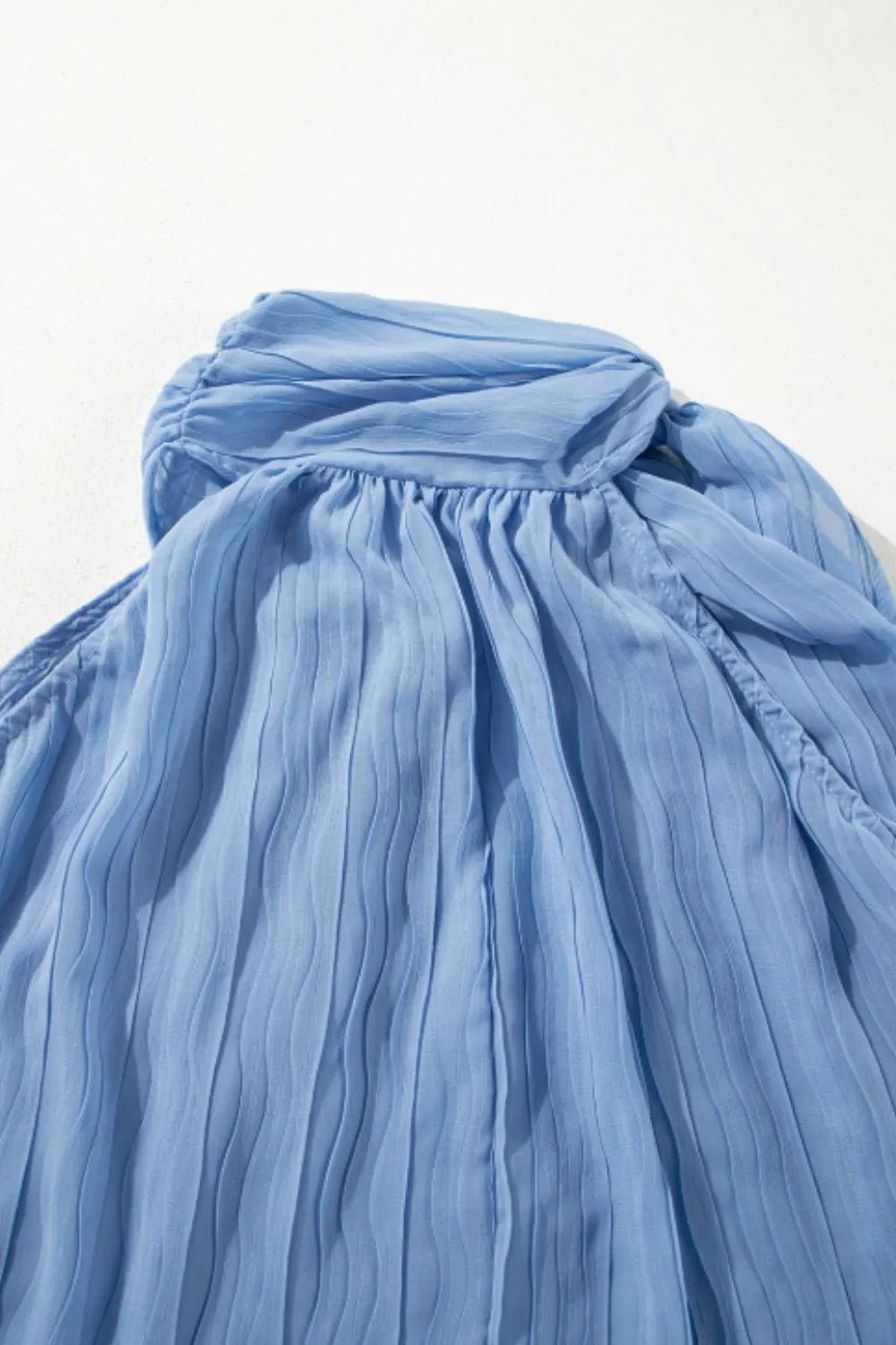Textured Pleated Tied Mock Neck Flowy Tank Top – Dusty Blue for Shopify Collective (9 view)