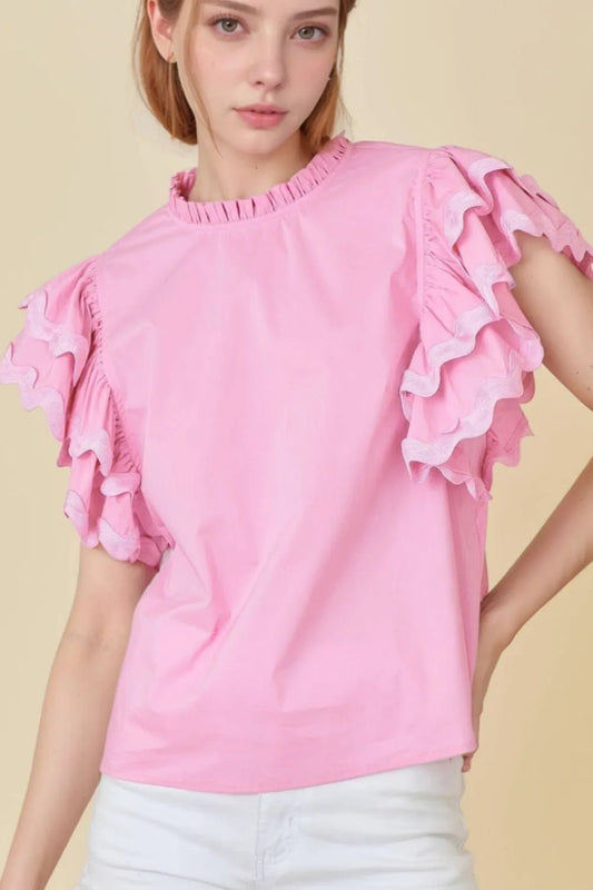 Ruffled Sleeve Frilled Collar Blouse – Blush Pink for Shopify Collective (1 view)