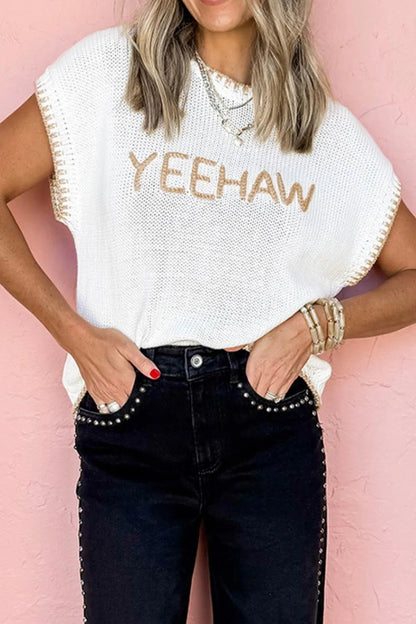 YEEHAW Stitch Edge Crew Neck Knit Top – White for Shopify Collective (3 view)