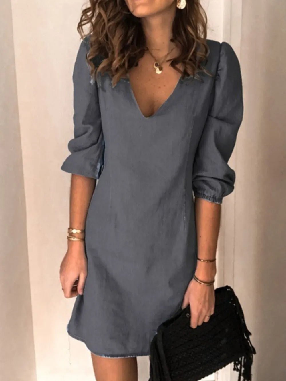 Full Size V - Neck Half Sleeve Dress – Dark Gray for Best Sellers (6 view)