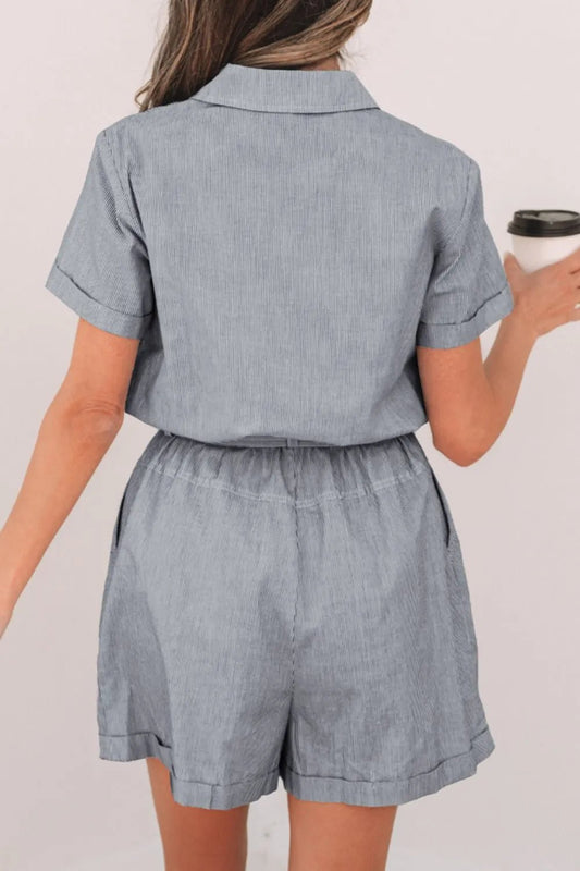 Stripe Chest Pockets Tie Waist Romper – Stripe for Shopify Collective (2 view)