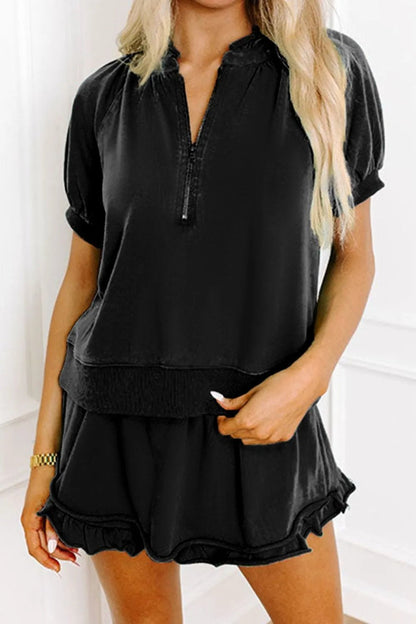 Frill Zip Front Puff Sleeve Top and Skort Set – Black for Shopify Collective (18 view)