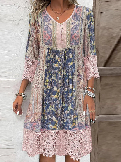 Full Size Lace Detail Printed Three - Quarter Sleeve Dress – Blush Pink for Shopify Collective (1 view)