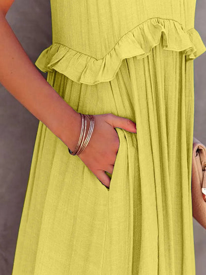 Ruffled Sleeveless Tiered Maxi Dress with Pockets – Chartreuse for Shopify Collective (8 view)