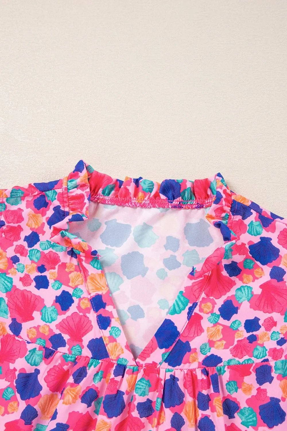 Abstract Print Ruffled Sleeve Notched Blouse – Floral for Shopify Collective (8 view)