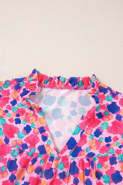 Abstract Print Ruffled Sleeve Notched Blouse – Floral for Shopify Collective (8 view)
