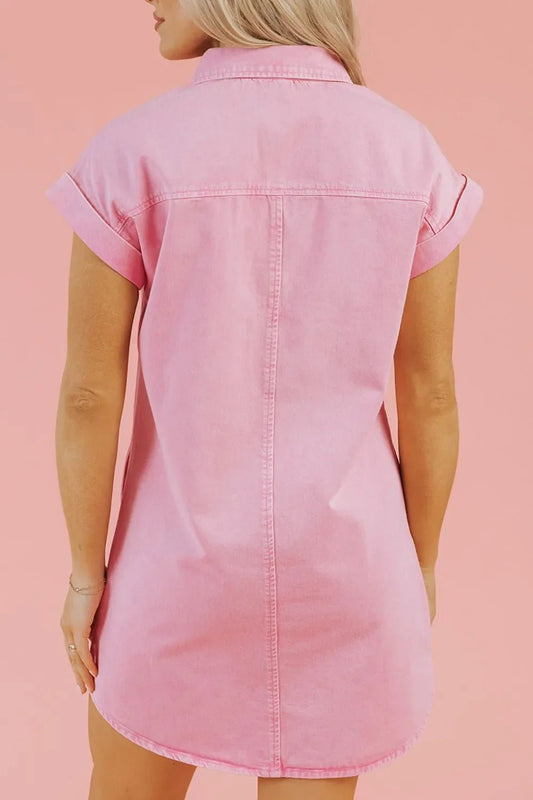 Button Down Short Sleeve Denim Dress – Blush Pink for Shopify Collective (2 view)