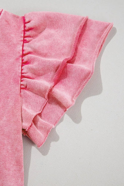 Mineral Wash Raw Edge Ruffle Mini Dress – Dusty Pink by Simply Love