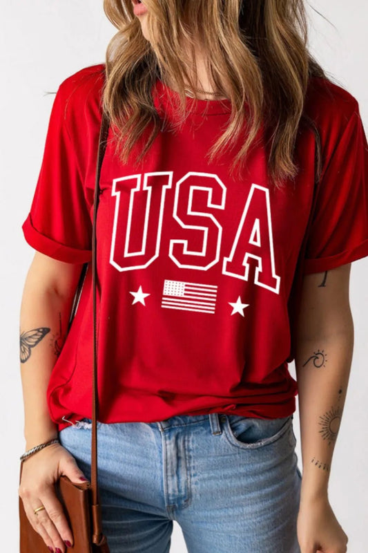USA American Flag Crewneck T Shirt – Red for Shopify Collective (2 view)