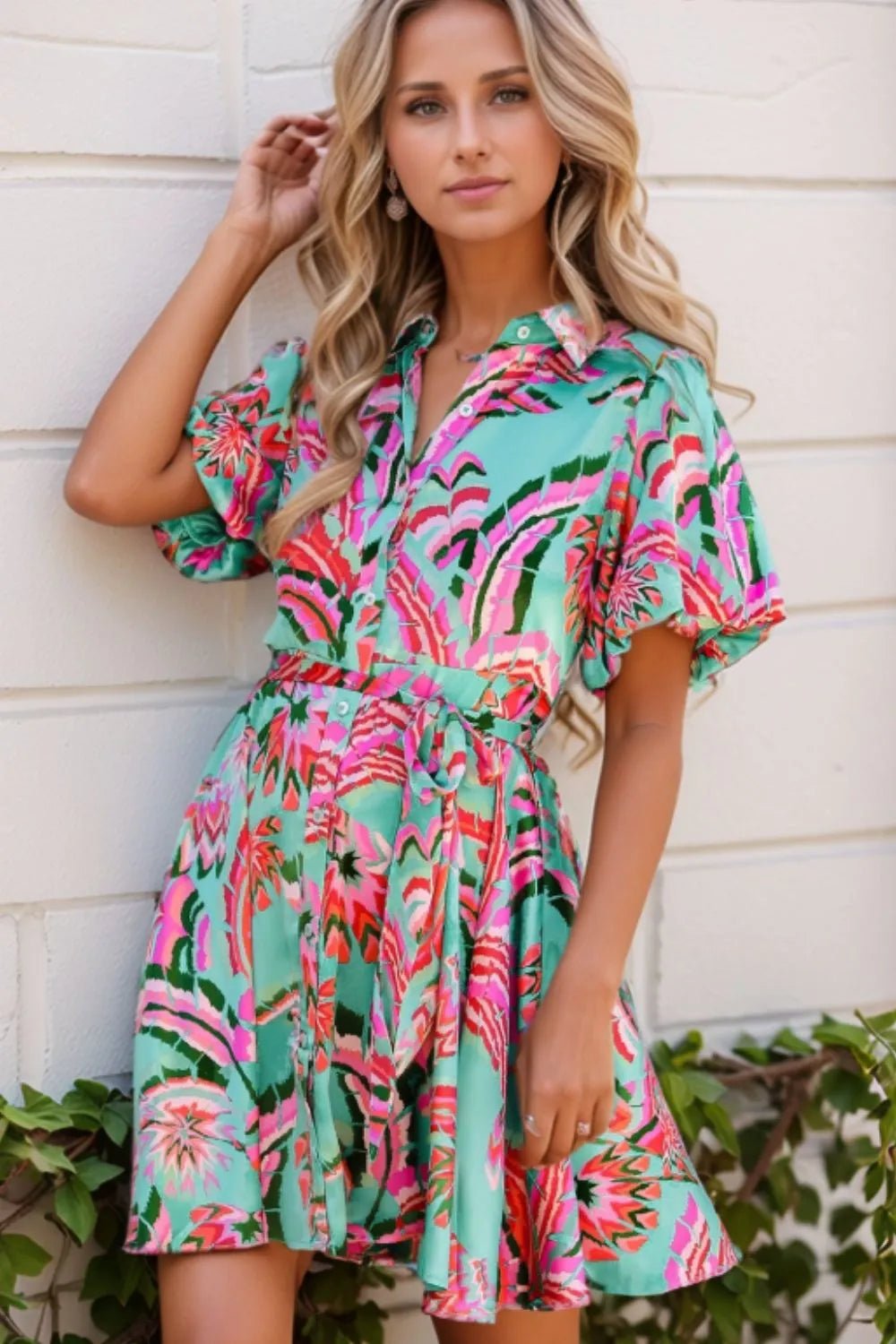 Abstract Print Lace - Up High Waist Buttoned Mini Dress – Floral for Shopify Collective (1 view)