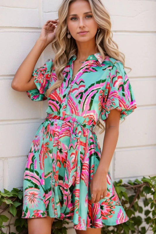 Abstract Print Lace - Up High Waist Buttoned Mini Dress – Floral for Shopify Collective (1 view)