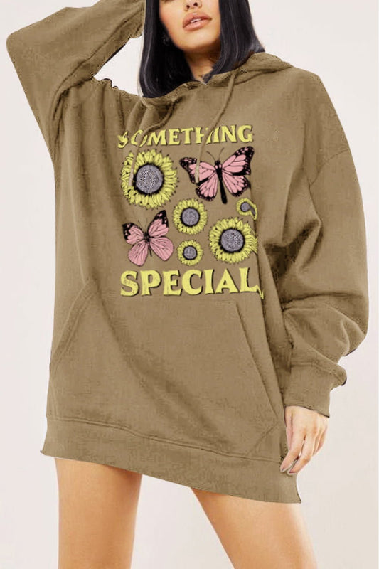 Simply Love Full Size SOMETHING SPECIAL Graphic Hoodie – Taupe by Simply Love