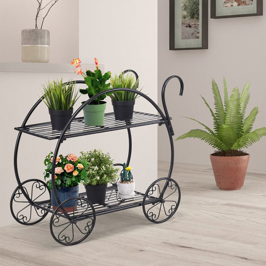Heavy Duty Metal Flower Cart – Vintage Garden Plant Stand | – Black Backpack for flower cart (1 view)