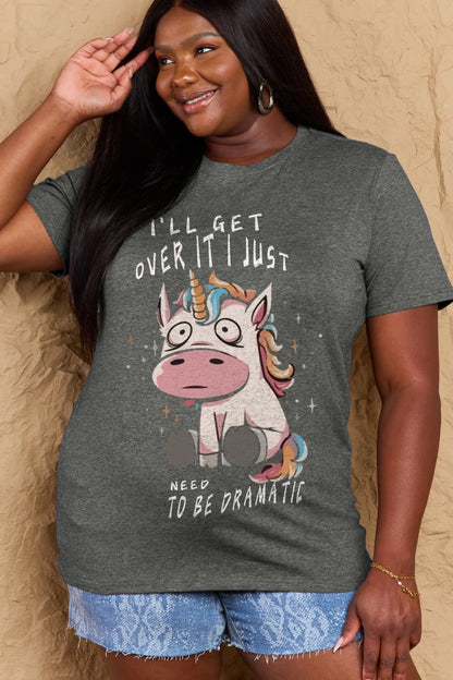 Simply Love Full Size I'LL GET OVER IT I JUST NEED TO BE DRAMATIC Graphic Cotton Tee – Charcoal by Simply Love