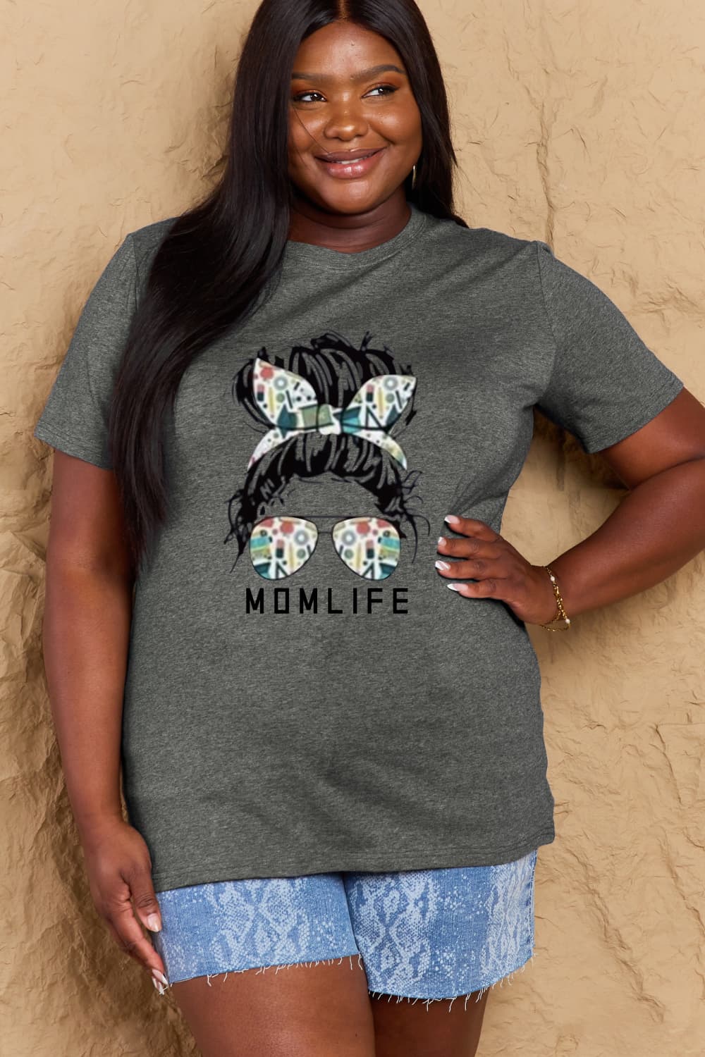 Simply Love Full Size MOM LIFE Graphic Cotton Tee – Charcoal Women's Top for Shopify Collective (17 view)