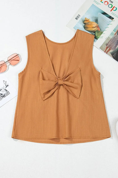 Bow Back Round Neck Tank – Caramel for Shopify Collective (5 view)