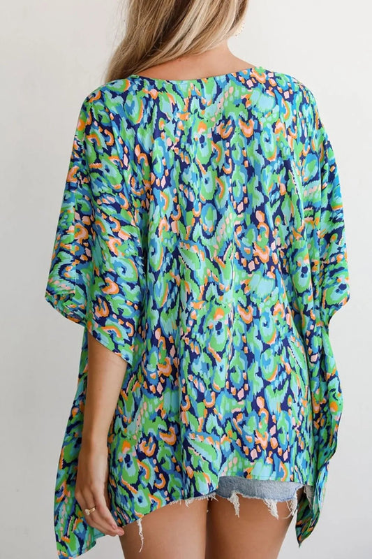 Abstract Print V Neck Half Sleeve Loose Fit Blouse – Turquoise for Shopify Collective (2 view)