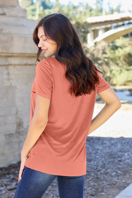 Basic Bae Bamboo Full Size V - Neck Short Sleeve T-Shirt – Watermelon pink for Shopify Collective (2 view)