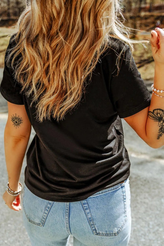 Embroidered Round Neck Short Sleeve T-Shirt – Black for Shopify Collective (2 view)