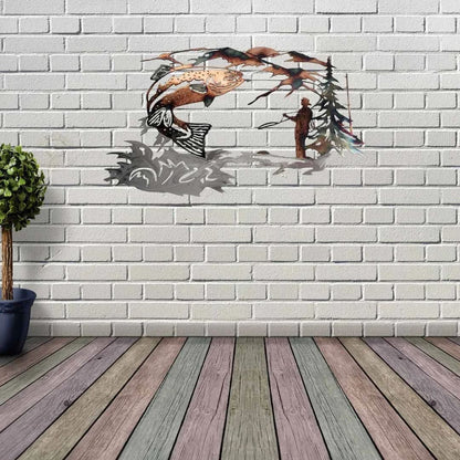 Mallard Duck Wall Art – 3D Metal Alloy Home Decor | Rustic – Trout fishing 34cm Wall Art by SbrTnHomes