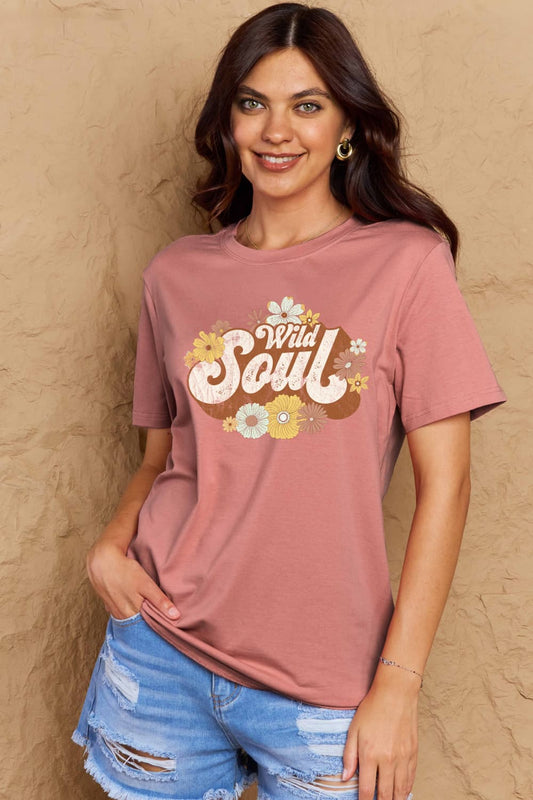 Simply Love Full Size WILD SOUL Graphic Cotton T-Shirt – Dusty Pink T-Shirt for Shopify Collective (1 view)