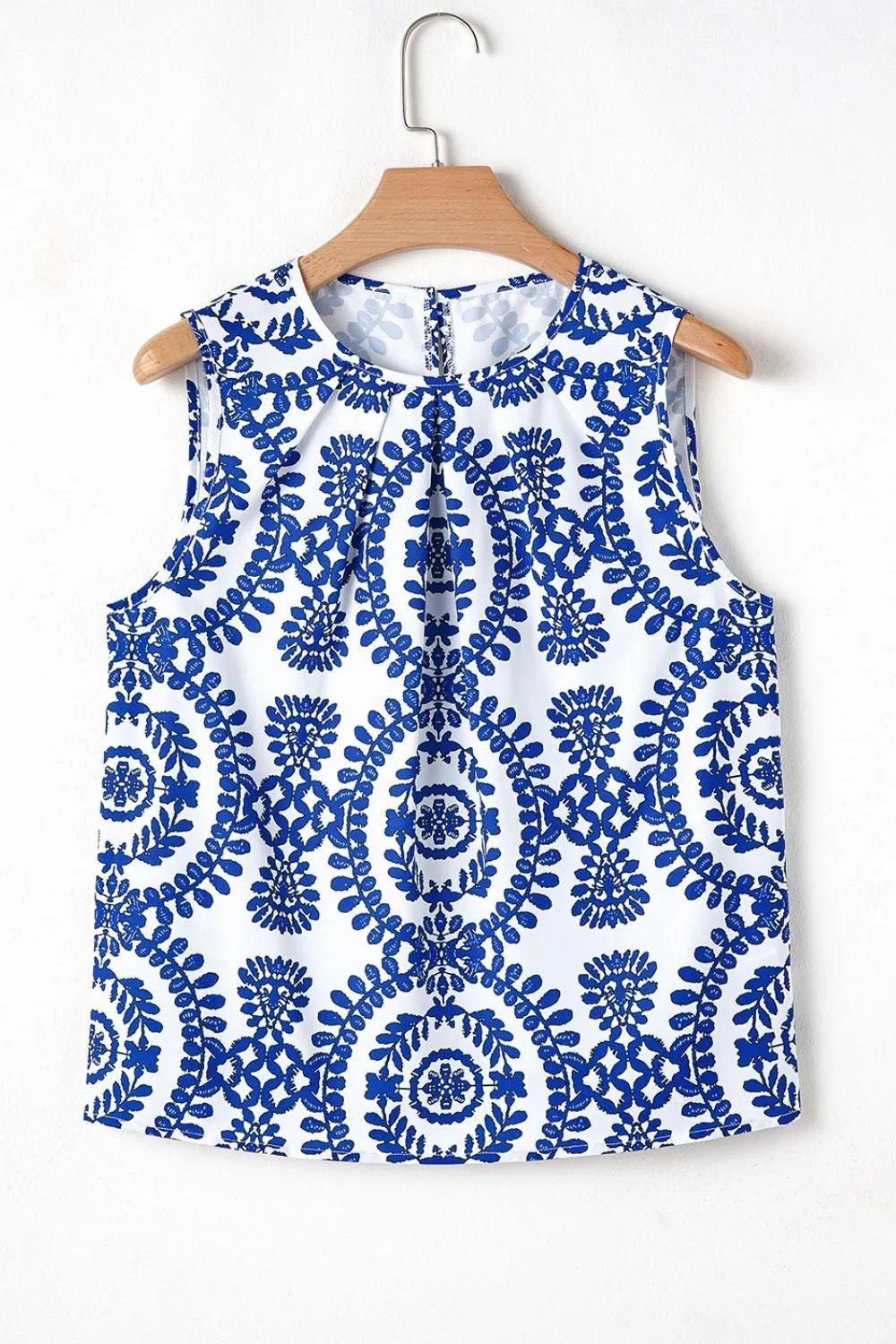 Printed Crew Neck Sleeveless Top – Blue for Shopify Collective (9 view)