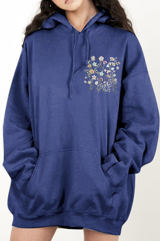 Simply Love Simply Love Full Size Flower Graphic Dropped Shoulder Hoodie – Navy Women's Top for Shopify Collective (2 view)
